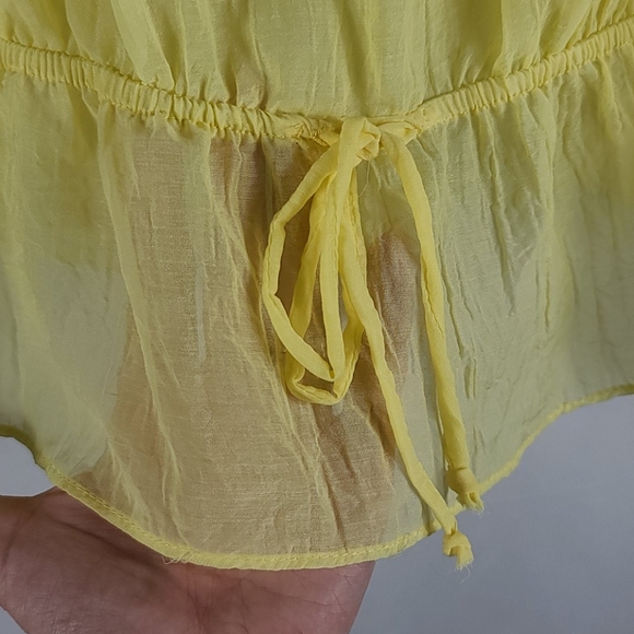Sheer Yellow Embroidered Flowy Ruffle Blouse - Picture 8 of 10